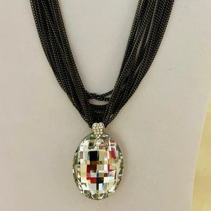 💖 Large Clear Crystal Center Piece, With 20 Fine Black Chains. 19 in. /N89